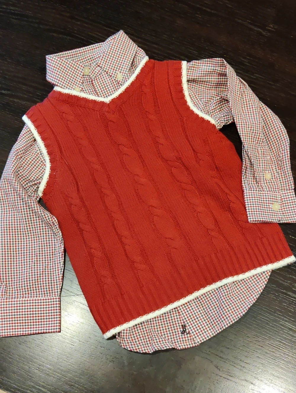 Kid's Red Cable Knit Sweater Vest & Button Down Shirt